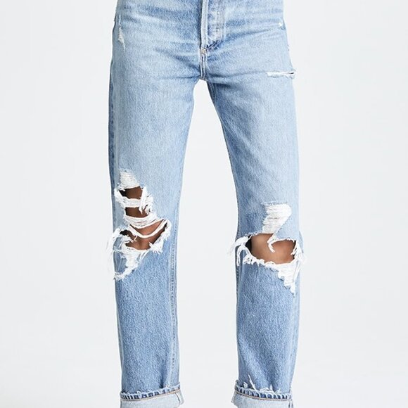 AGOLDE 90'S MIDRISE SIZE 26 MEDIUM COLOR DENIM DISTRESSED AT KNEES AND REAR - Picture 6 of 6